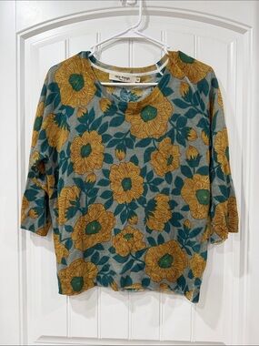 Nice Things by Paloma S. Floral Knit Pullover Sweater in Mustard & Teal